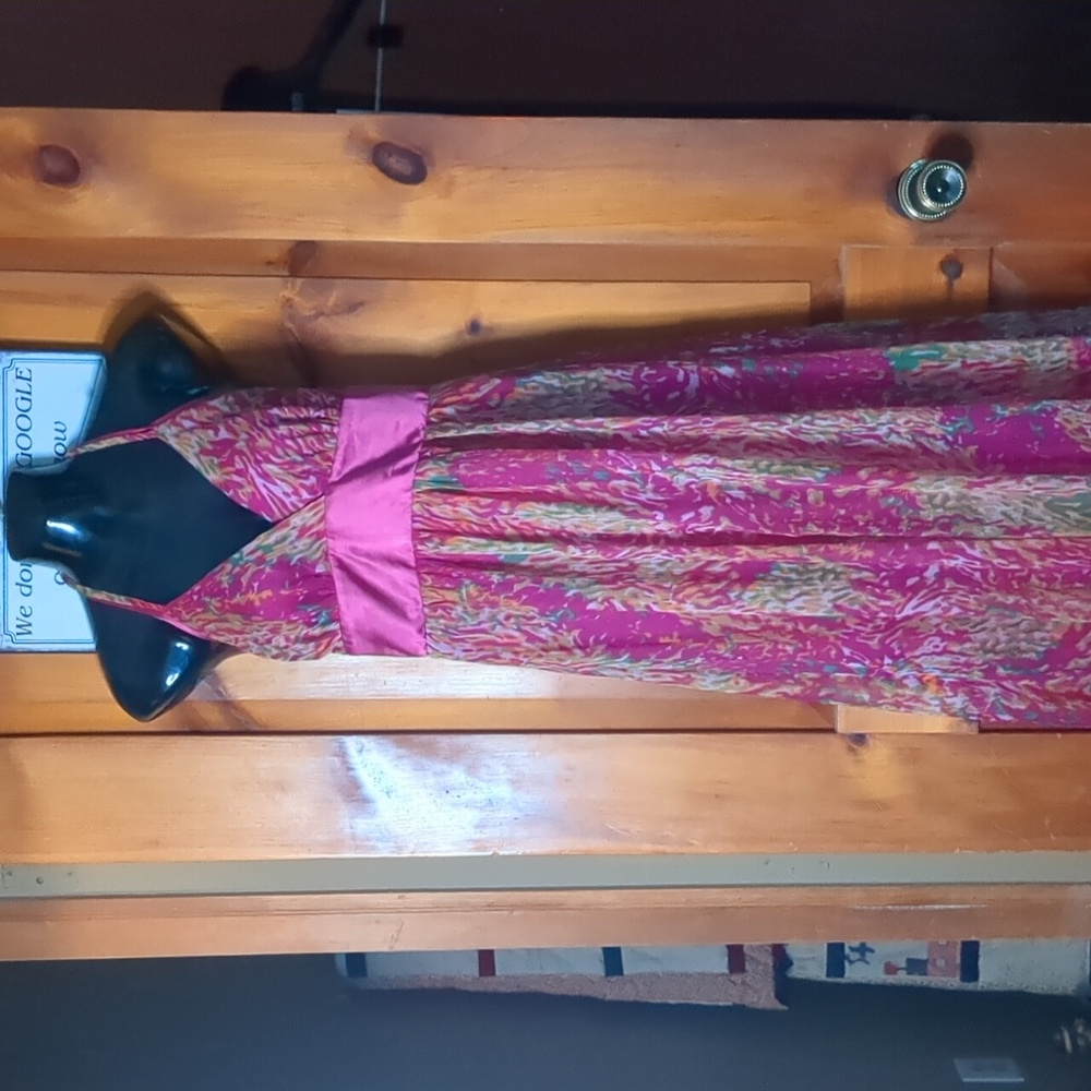 LE CHATEAU* cotton blend size S halter style tie back corset back zip back maxi